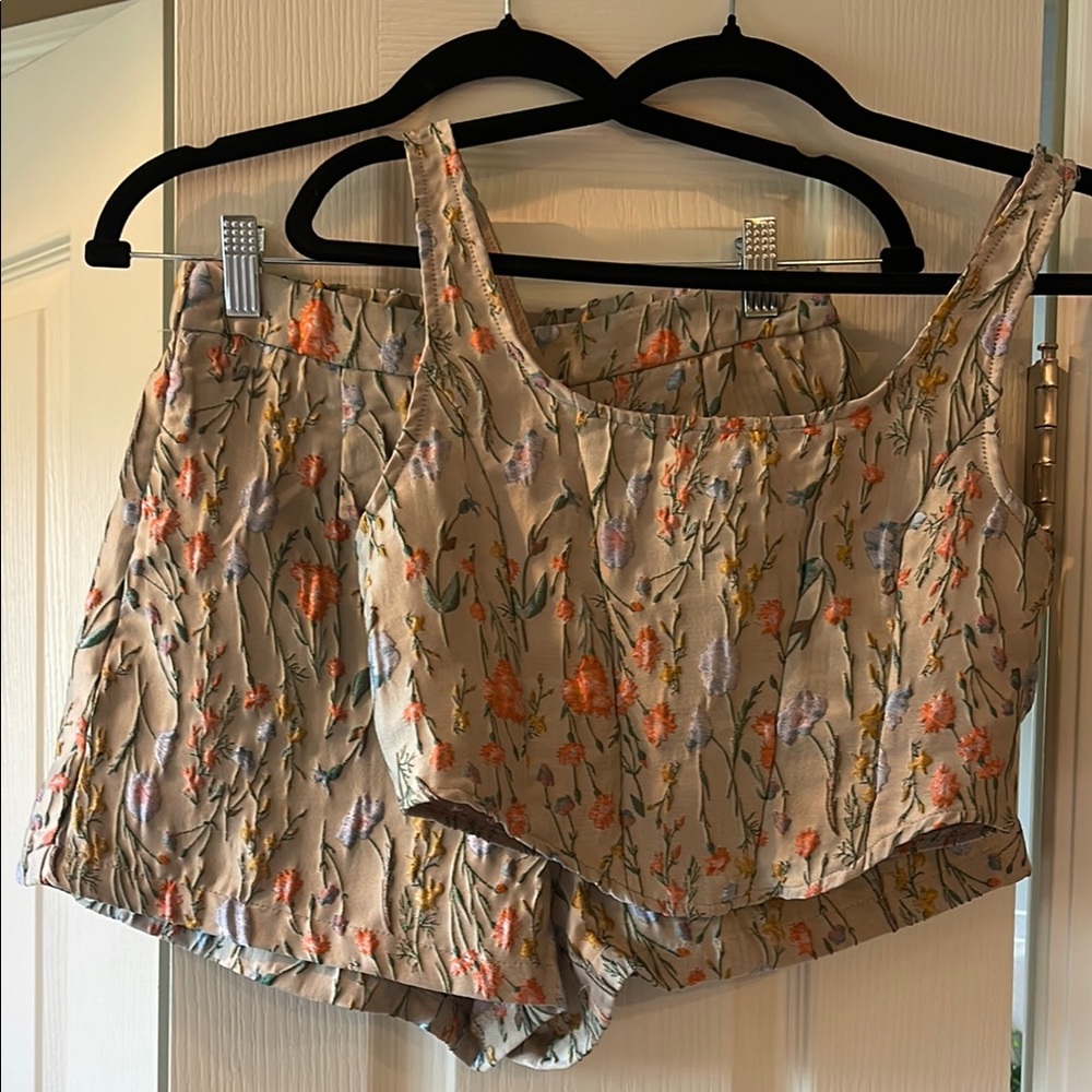 High Waist Cream and Orange Shorts